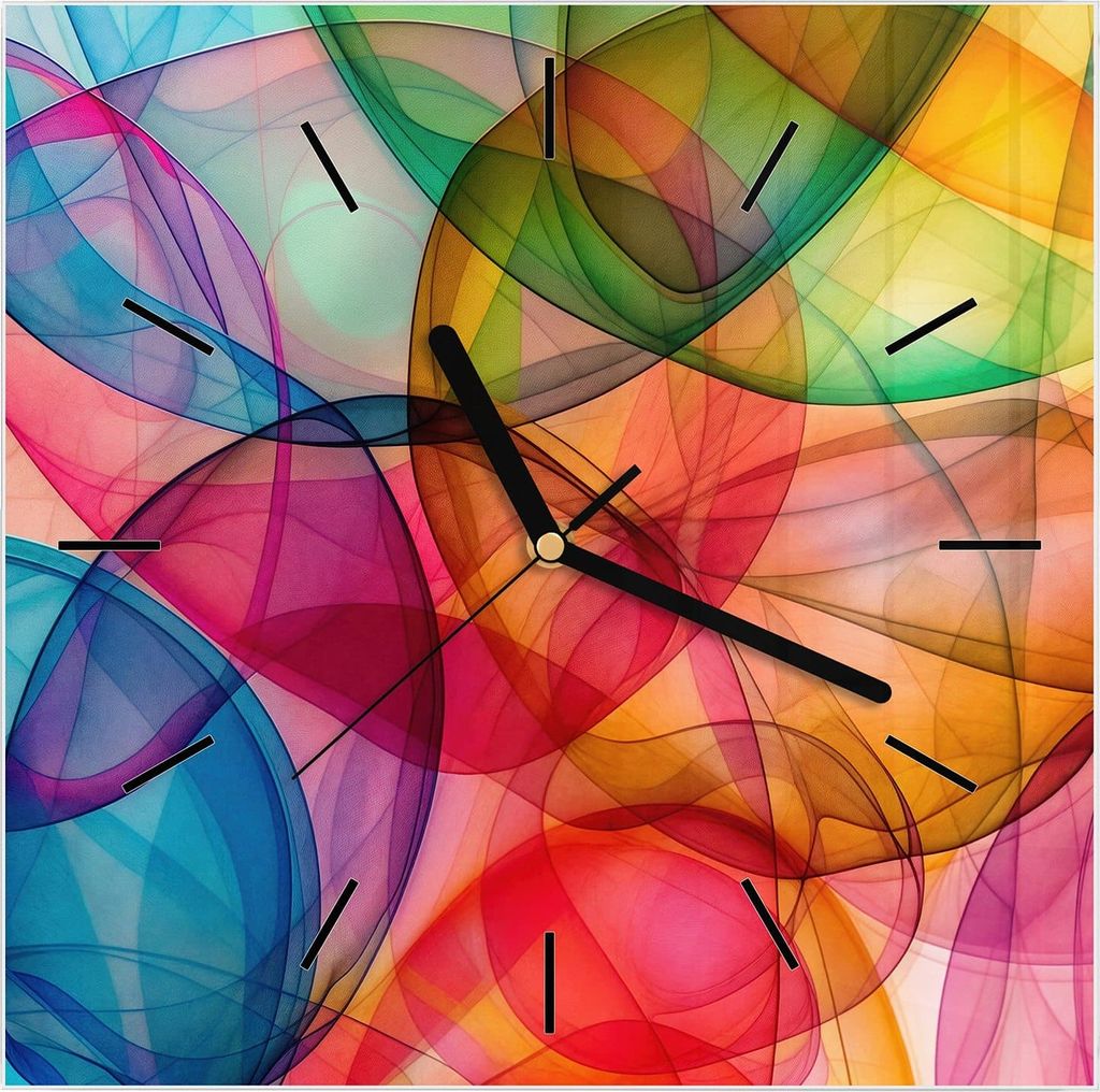 Wanduhr aus Glas mit Motiv Farbenpracht- 30 x 30 cm - inkl. Aufhängesystem