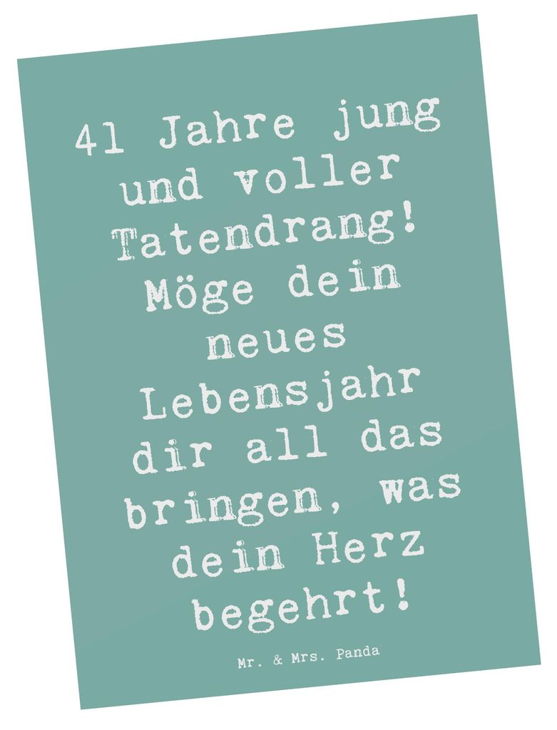 Mr. & Mrs. Panda Postkarte Spruch 41. Geburtstag Tatendrang - Meeresbrise - Geschenk, Feier, Geburtstagsparty, bildkarte, Ansichtskarten, Happy Bir...