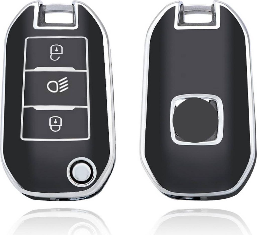 Dutch Shield - TPU Autoschlüssel Hülle für das Peugeot Schlüssel - Schutzhülle Schlüsselhülle Cover A3B Schwarz, Chrom