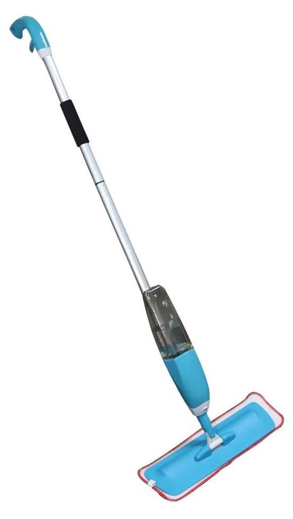 Bodenwischer - Spray Mop zum Nasswischen - Mikrofaserpad - Schiebewringer - Aluminiumstiel - Kunststoffkopf - Blau