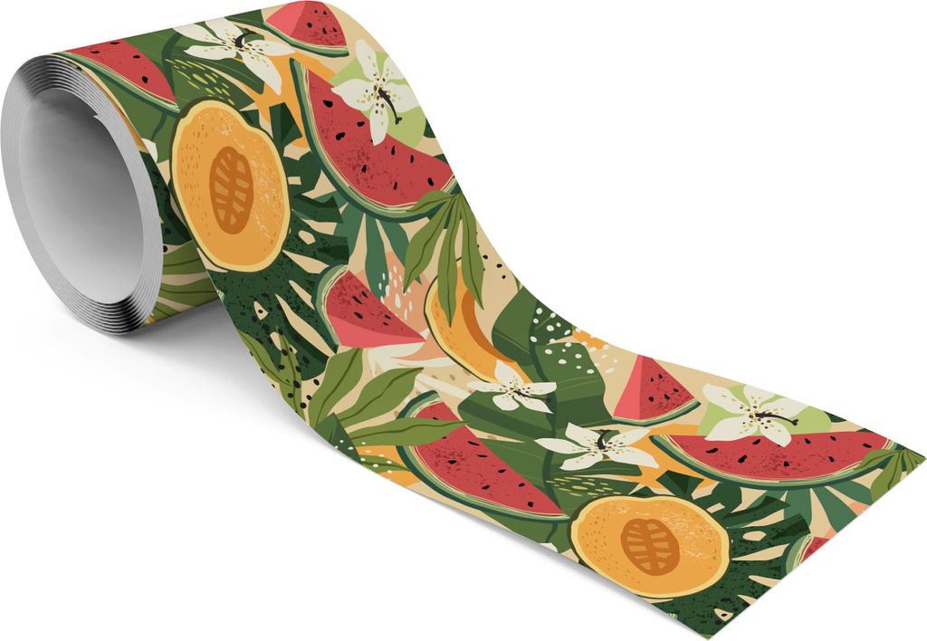 Muralo Selbstklebende Bordüre Tapetenbordüre bunte OBST Früchte Blumen Pflanzen
