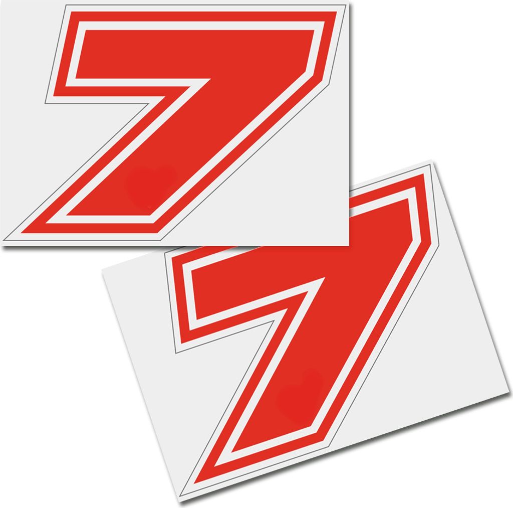 Startnummer Aufkleber 2er Set, Schrift Brünn, # 7, rot