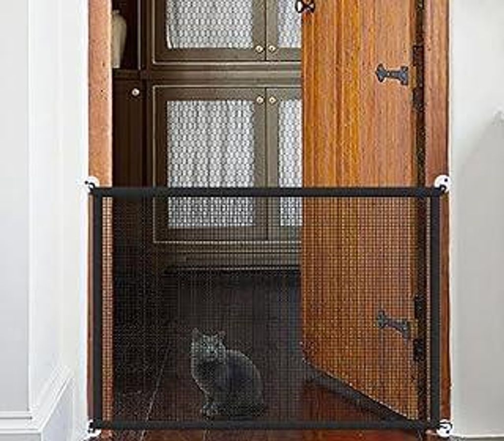 Portable Treppe Tor für Hunde Indoor Magic Pet Gates für The House Doorway Upgraded Mesh 180/110 x 78cm Sicherheit Welpen Zaun Gehäuse, schwarz