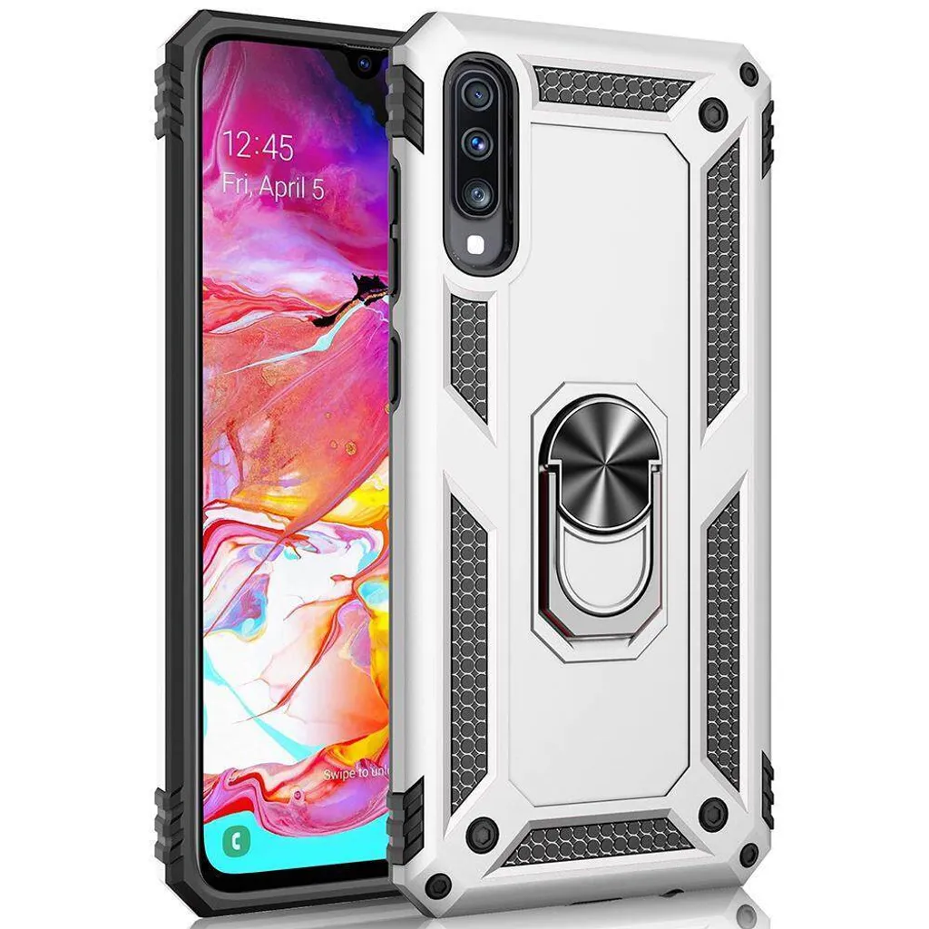 Custodia Galaxy A70 Argento: Cover PC TPU con Anello Alta Qualità