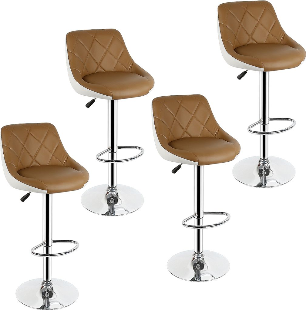 Barhocker im 4er Set|Kunstleder, höhenverstellbar 60-82 cm, 360°drehbar, Gestell aus verchromter Stahl