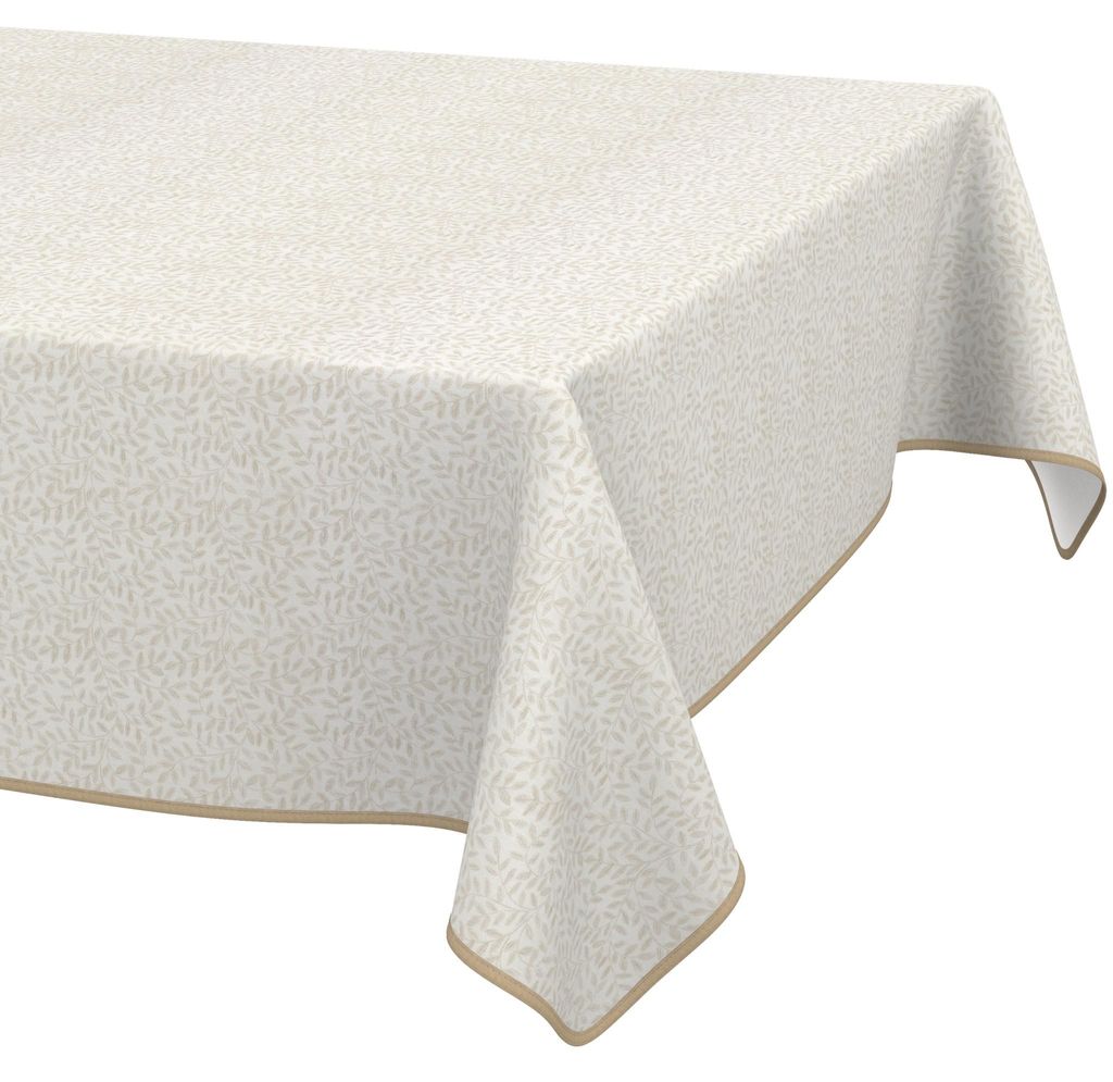 Stofftischdecke 140x120cm Beige Barcelona Stoff Premium Blätter Natur wasserabweisend pflegeleicht