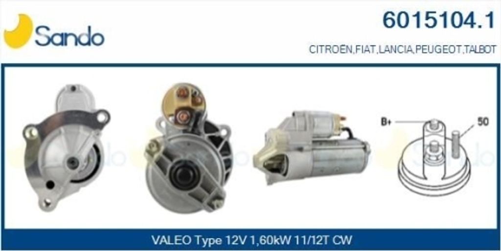 1 Starter Sando 6015104.1 für Fiat Lancia Mitsubishi Alfarome/fiat/lanci