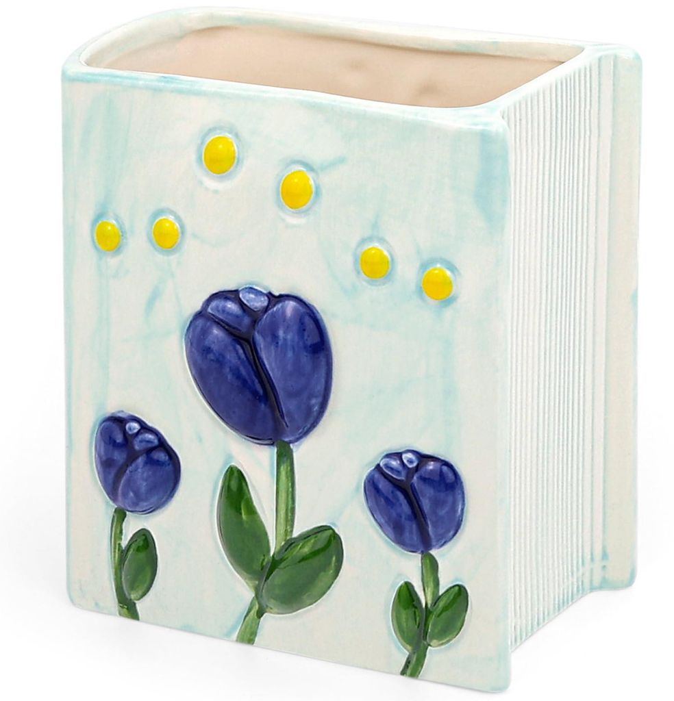 Stiftehalter, Buch-Blumenvase, Pinselhalter, Tulpen, Schreibtischdekoration, Kawaii-Geschenk für Frauen, Geburtstags-Stiftehalter, blaue Vasen, Sc...