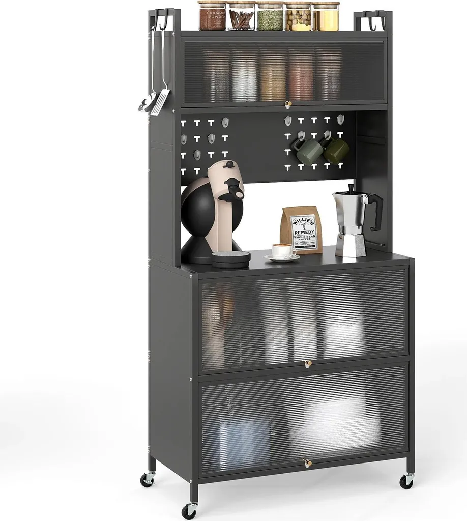 Buffet de cuisine haut en bois avec portes pliantes et crochets - 180cm