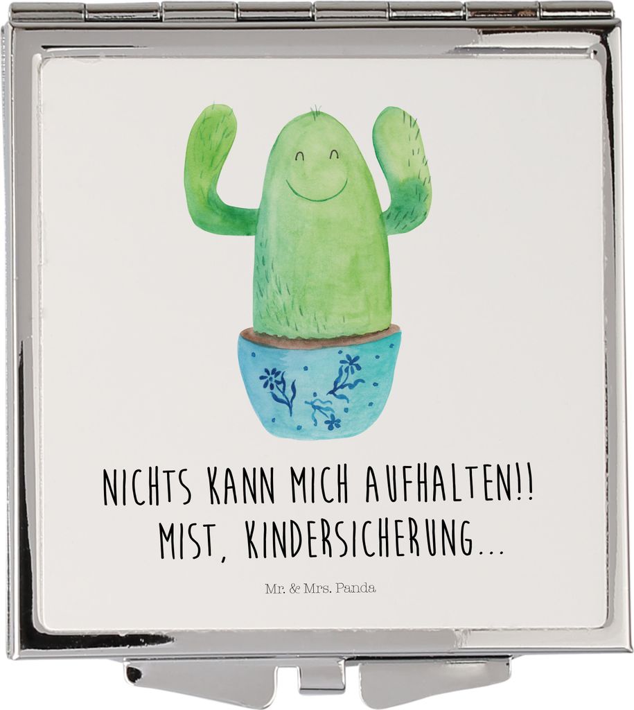 Mr. & Mrs. Panda Schminkspiegel Kaktus Happy - Weiß - Geschenk, Kosmetikspiegel, Ausbildung, Kleiner Spiegel, Klappspiegel, Kakteen, Mutter, Hands...
