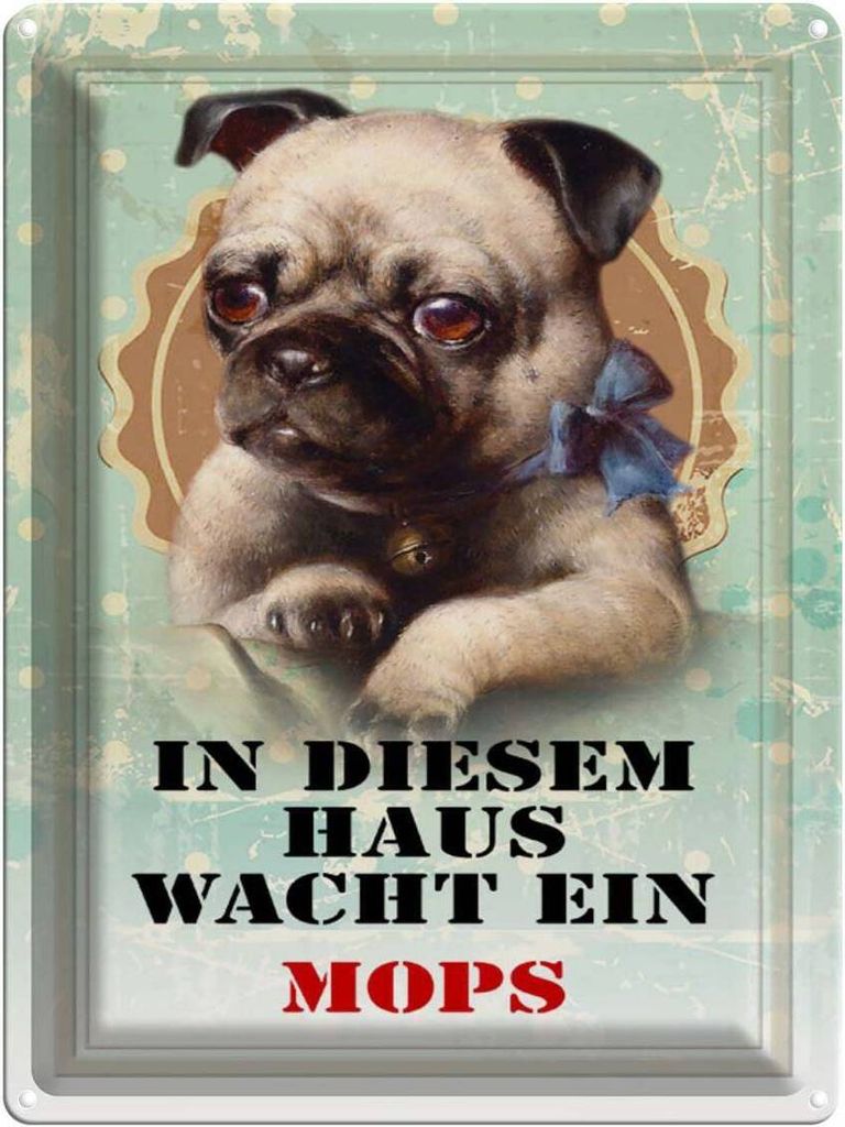 vianmo Blechschild 40x30 cm Hund in diesem Haus wacht ein Mops