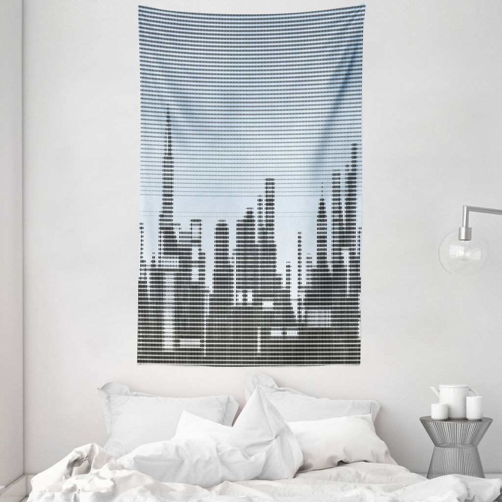 ABAKUHAUS Digital Wandteppich und Tagesdecke, Stadt-Skyline Futuristisch aus Weiches Mikrofaser Stoff Waschbar ohne Verblassen Digitaldruck, 140 x ...