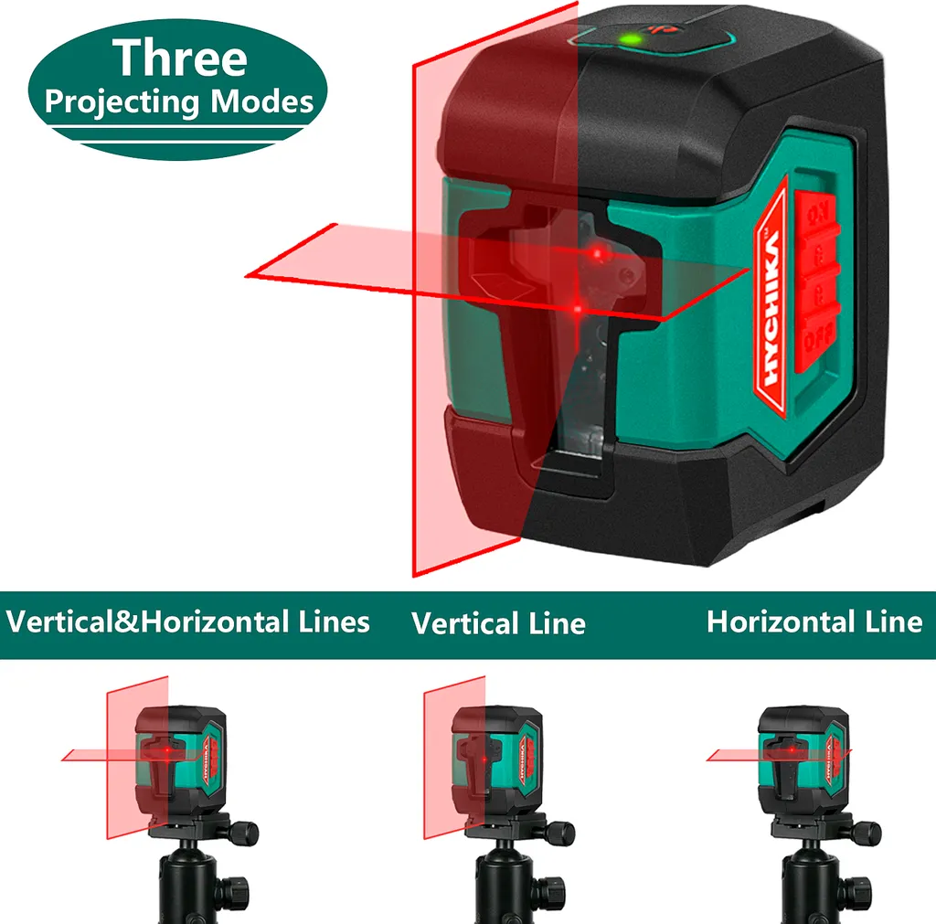 Niveau laser en croix vert Hychika LL2R10C, 15m, autonivelant avec support