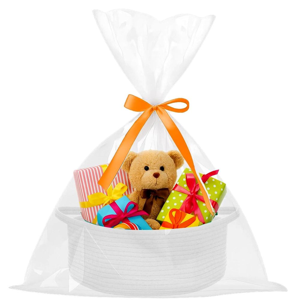Kleiner gewebter Korb mit Geschenktaschen und Bändern, leere dekorative Geschenktruhe, Geschenkkorb für Babypartys, Geburtstage, Ostern, Erntedan...