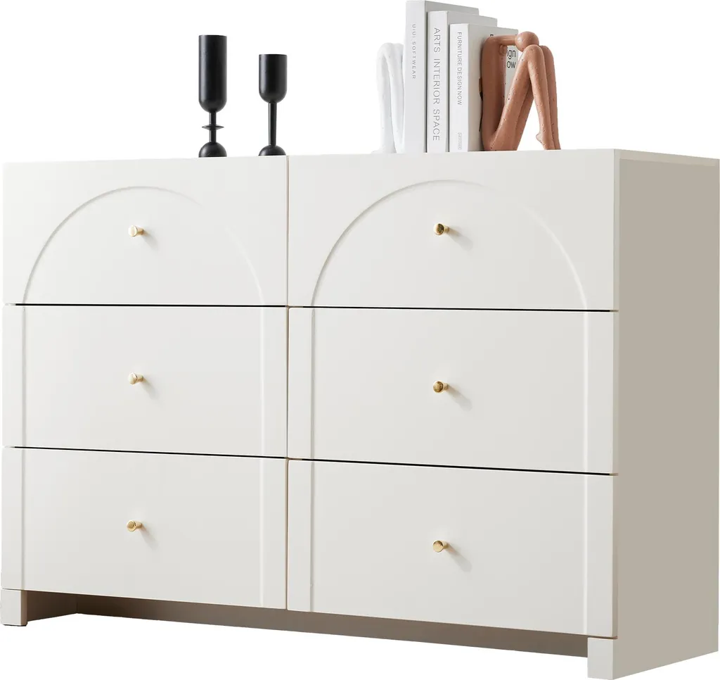 Commode blanche 120 cm de large avec 6 grands tiroirs de rangement - 10