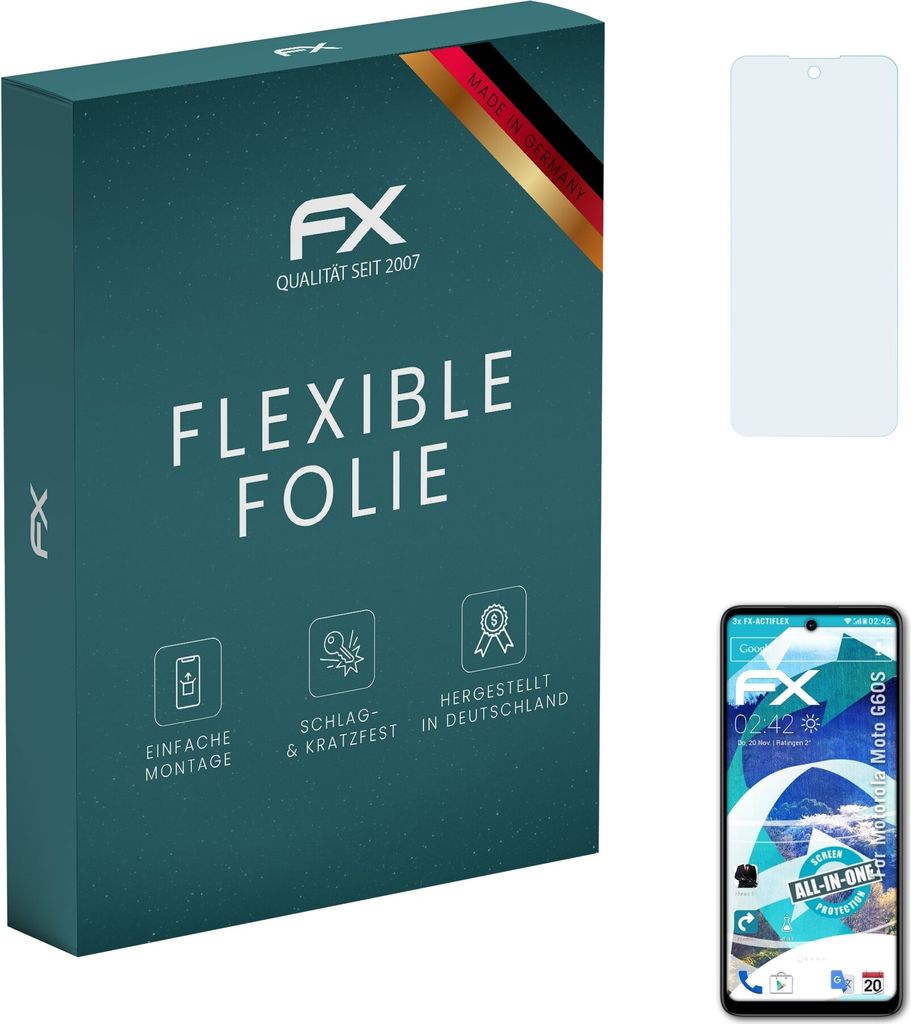atFoliX FX-ActiFleX 3x Schutzfolie kompatibel mit Motorola Moto G60S Folie