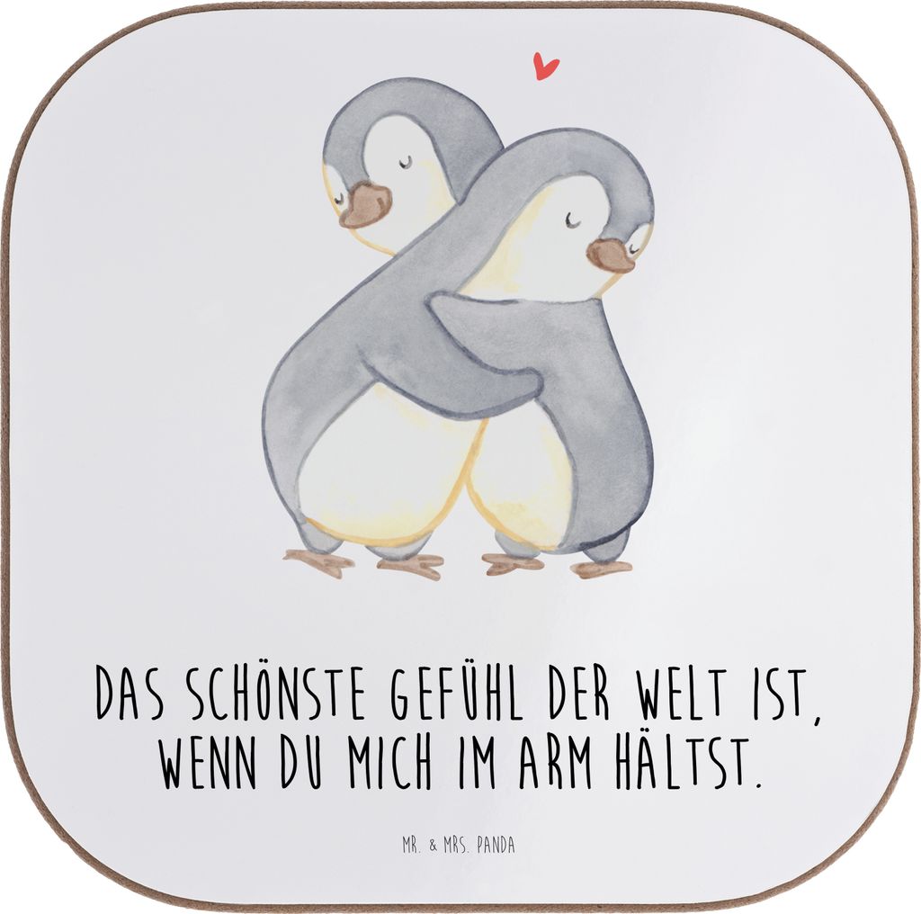 Mr. & Mrs. Panda Tischuntersetzer Pinguine Kuscheln - Weiß - Geschenk, Untersetzer für Gläser, Coaster, Valentinstag, gläseruntersetzer, Partne...