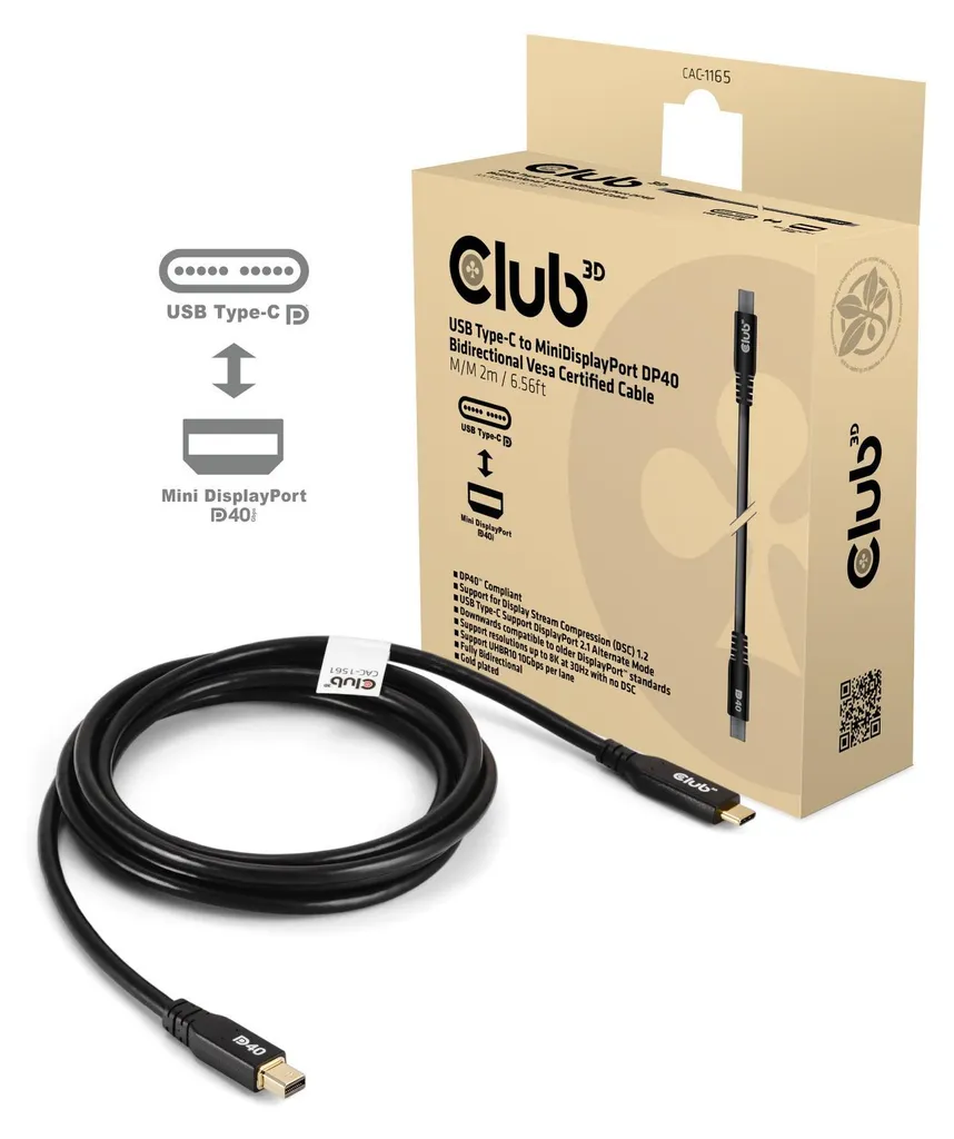 Câble USB C vers Mini DisplayPort 2.1 8K30Hz haute fluidité 2m