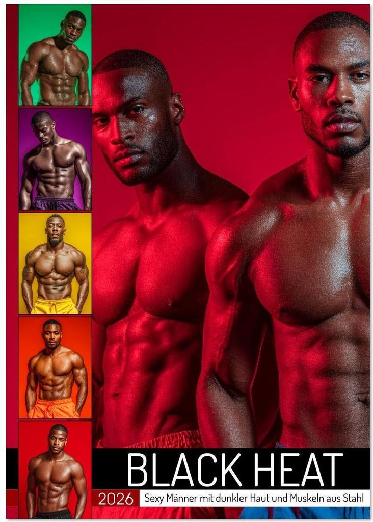 BLACK HEAT - Sexy Männer mit dunkler Haut und Muskeln aus Stahl (Wandkalender 2026 DIN A2 hoch), CALVENDO Monatskalender