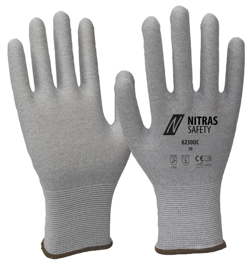 NITRAS Antistatikhandschuhe, grau, EN 388, EN 16350 Nylon-Carbon-Strick | Packung (12 Paare)