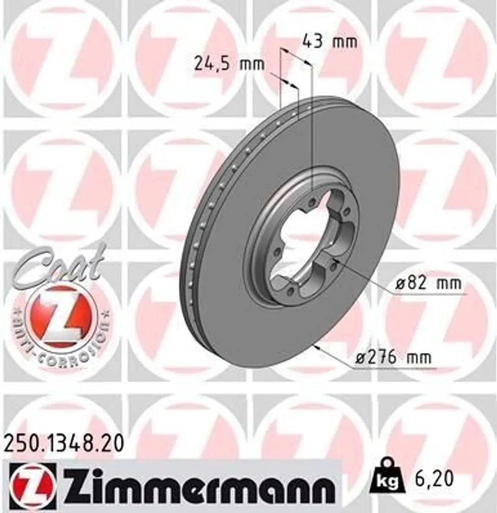 Disque de frein Zimmermann 250.1348.20 avant ventilé pour Ford Transit