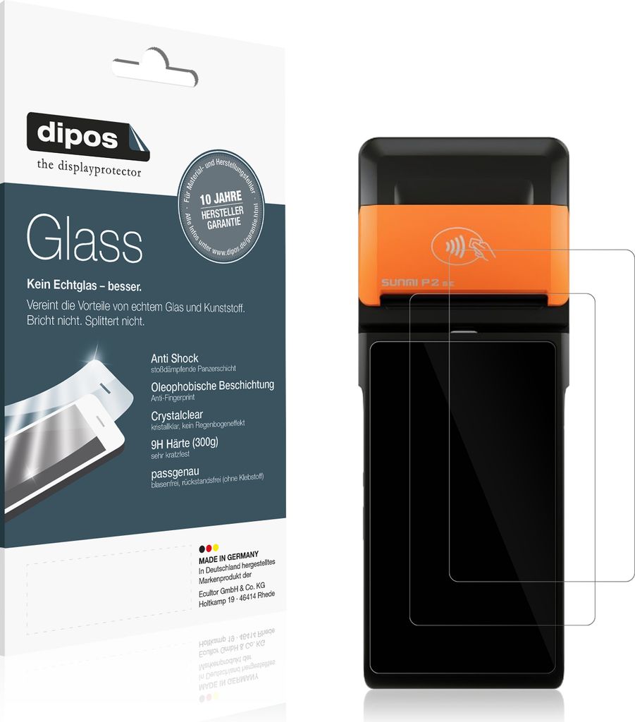 2x Schutzfolie für sunmi P2 SE - Anti-Shock 9H Folie dipos Glass Kunststoffglas