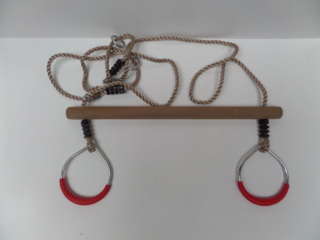 Trapez Holz mit Ringen Metall Durchm. 3,5x58 cm pp Seil - Hermic