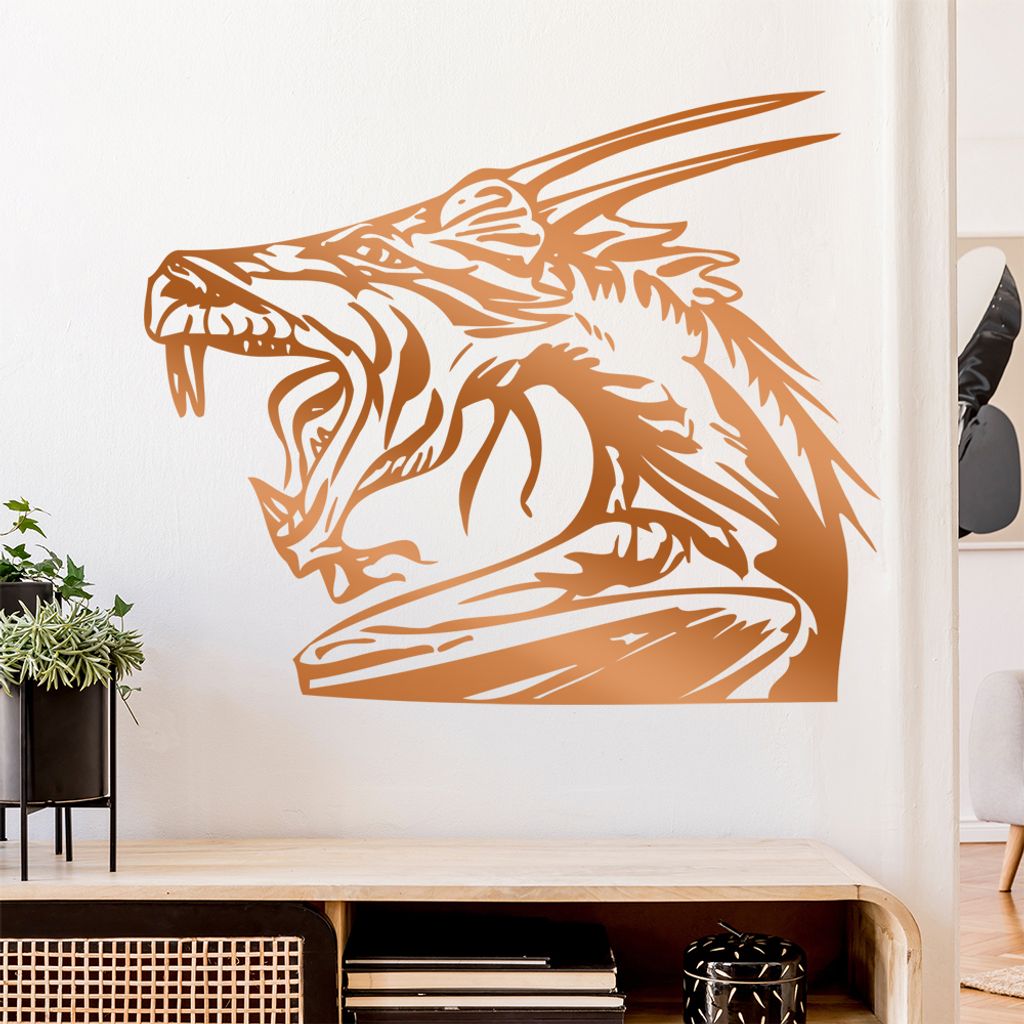 Drachen Kopf Wandtattoo in 6 Größen - Wandaufkleber Wall Sticker - Dekoration, Küche, Wohnzimmer, Schlafzimmer, Badezimmer