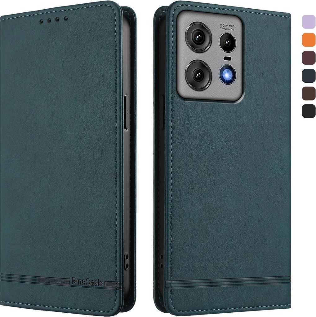 Hülle für Motorola Edge 50 Pro, Retro Kunstleder Ständer Klapphülle mit Kartenfächer und Magnetische Grün