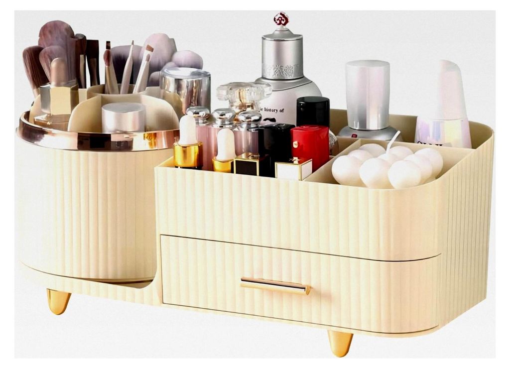 Make-up Organizer 360° drehbar, Pinselhalter für Kosmetikaufbewahrung mit Schubladen, großer Organizer für Schminktisch im Schlafzimmer und Bad...