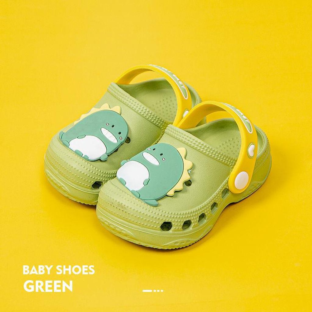 Neue Stil Cartoon Loch Schuhe Sommer Jungen Mädchen Baby Kinder Hausschuhe süße weiche Unterseite Ferse Baotou Strand Sandalen 色 Grasgrün 内...