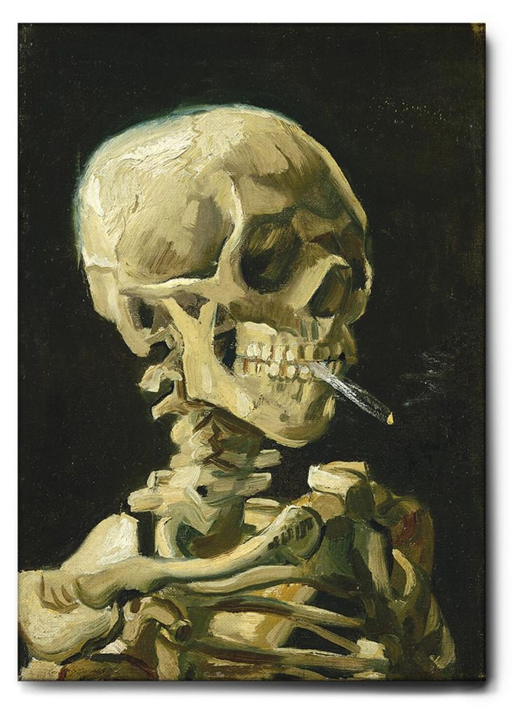 Giallobus - Kopf eines Skeletts mit einer Zigarette - Vincent Van Gogh - 70L x 100W cm - Bild - Leinwand mit Standardrahmen