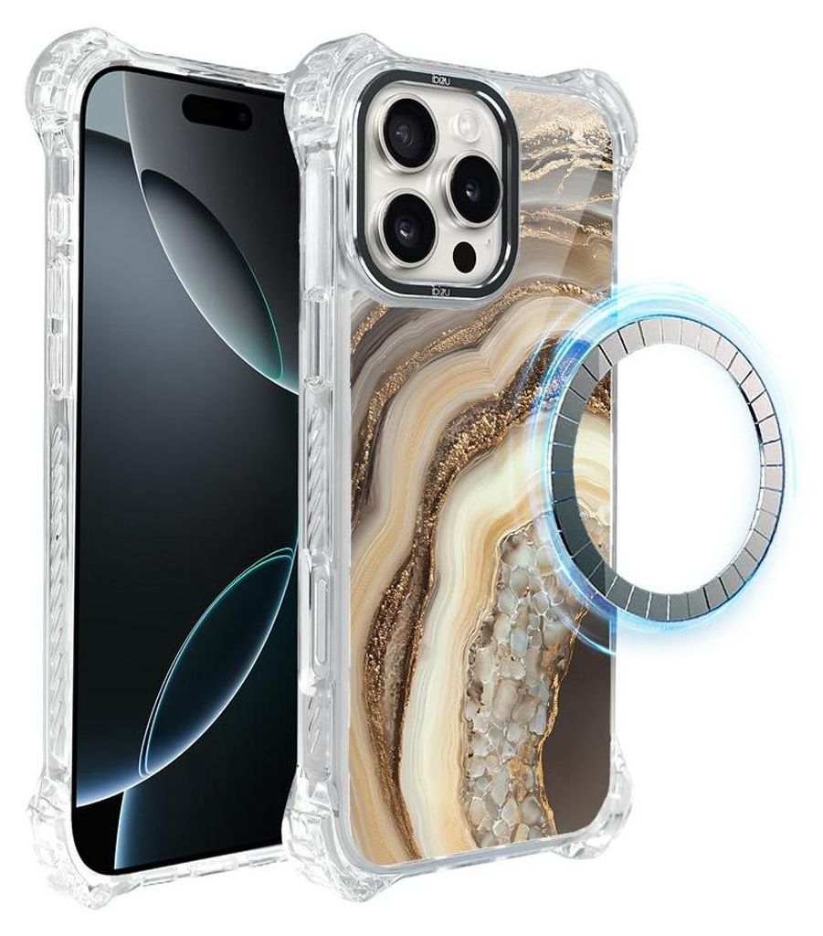 Schutzhülle für das iPhone 16 Pro Max, MagSafe-kompatibel, verstärkte Ecken, transparente Seiten, Zierstein, Achat