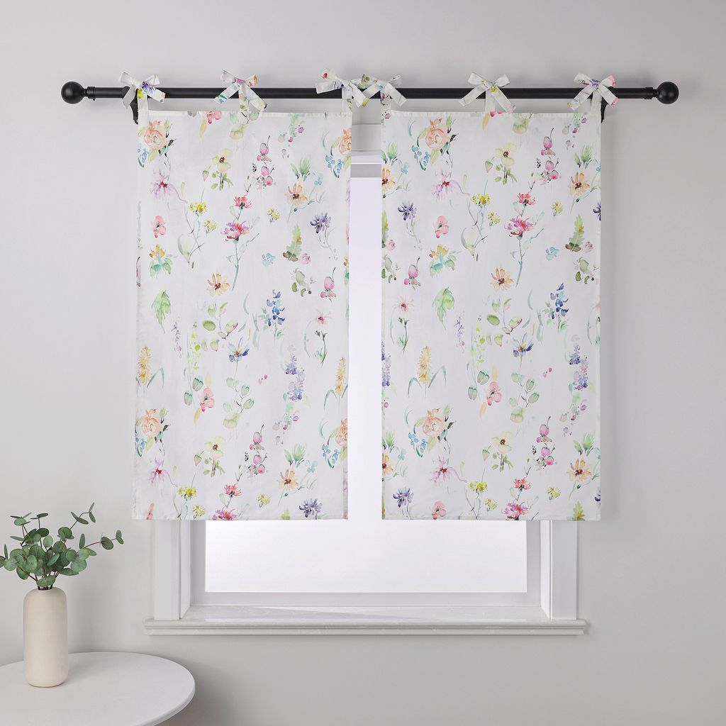 Joyswahl Scheibengardinen Bistrogardine Küche Gardine modern Kurzstores mit buntem Blumenmuster Halbtransparent Schlaufen Schnürung BxH 80x140 cm...