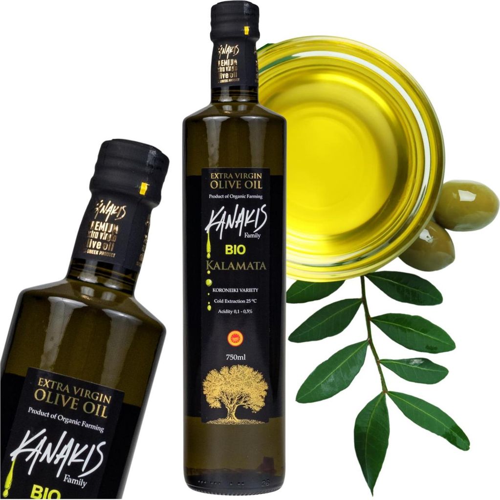 A collage of olive oil bottles, olives, and olive oil in a bowl.