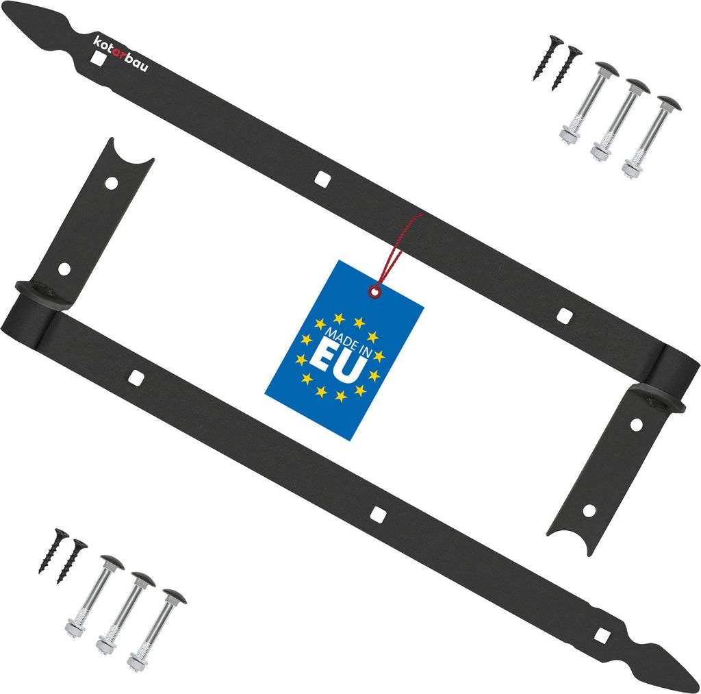 KOTARBAU 2er Set Ladenband schwarz 500 mm Kreuzgehänge pulverbeschichteter Stahl Türband Holztür Band Fensterladen Holz Tor Scharniere Schwerl...