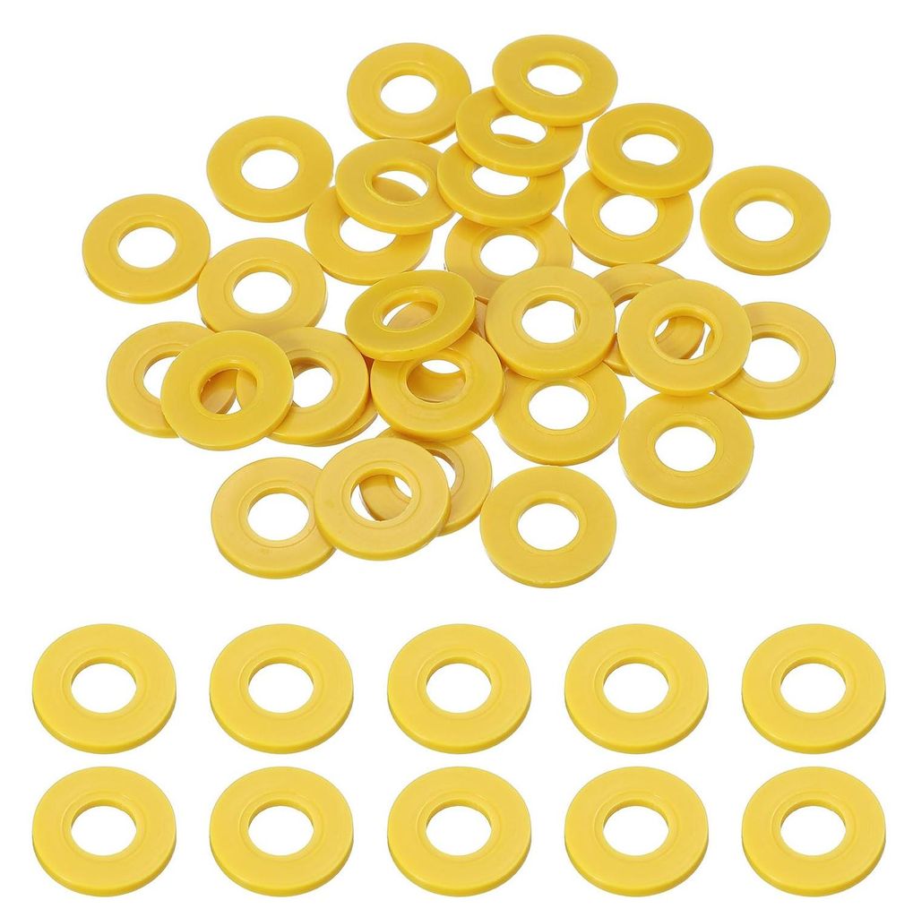 30 Nylon-Kunststoffringe, 8 mm Innendurchmesser, 19 mm Außendurchmesser, 2 mm dick, gelb