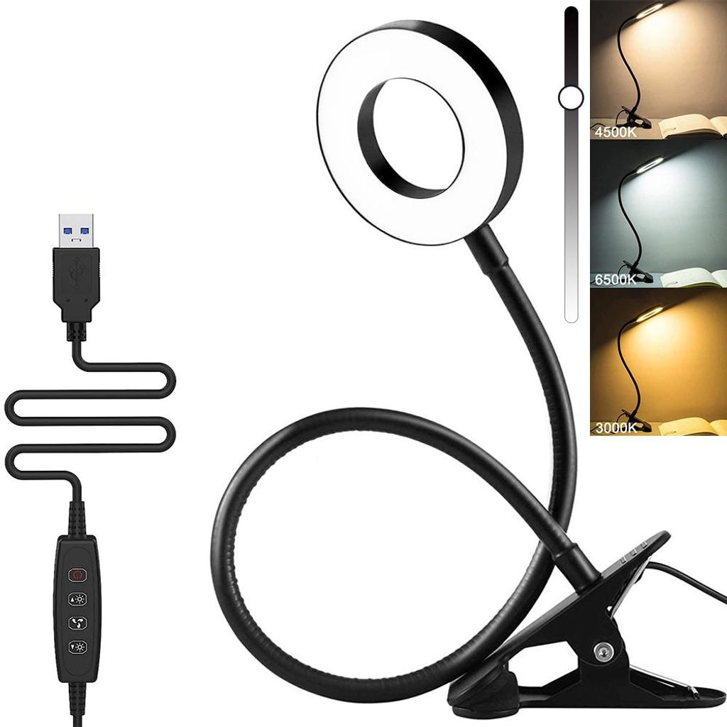 40CM Led Schreibtischlampe Schwarz Klemmbar Klemmleuchte Dimmbar Leselicht Tischlampe