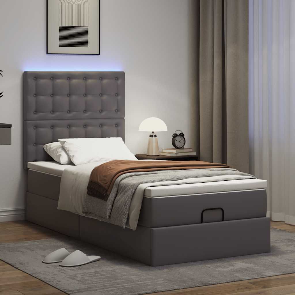 Maison Exclusive - Ottoman-Bett mit Matratze & LEDs Grau 90x200 cm Kunstleder