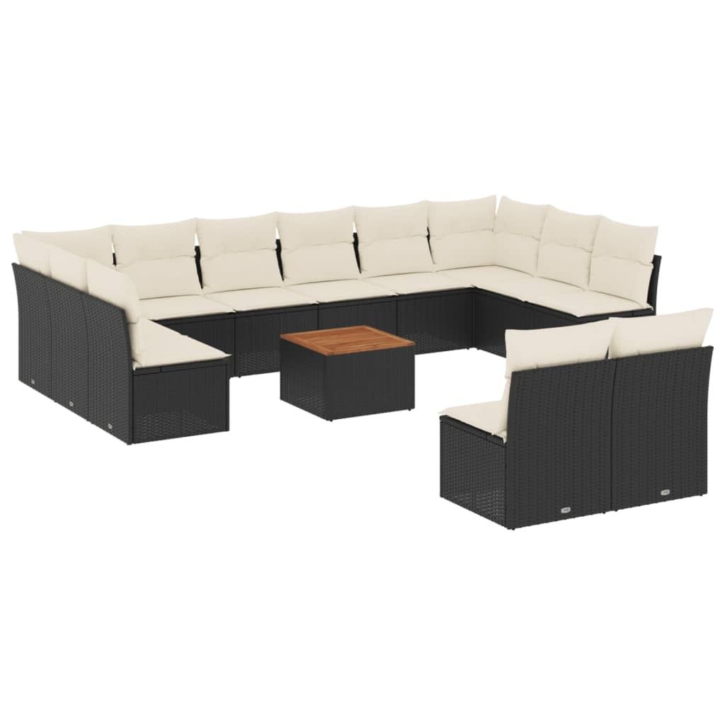 vidaXL 13-tlg. Garten-Sofagarnitur mit Kissen Schwarz Poly Produktbild 