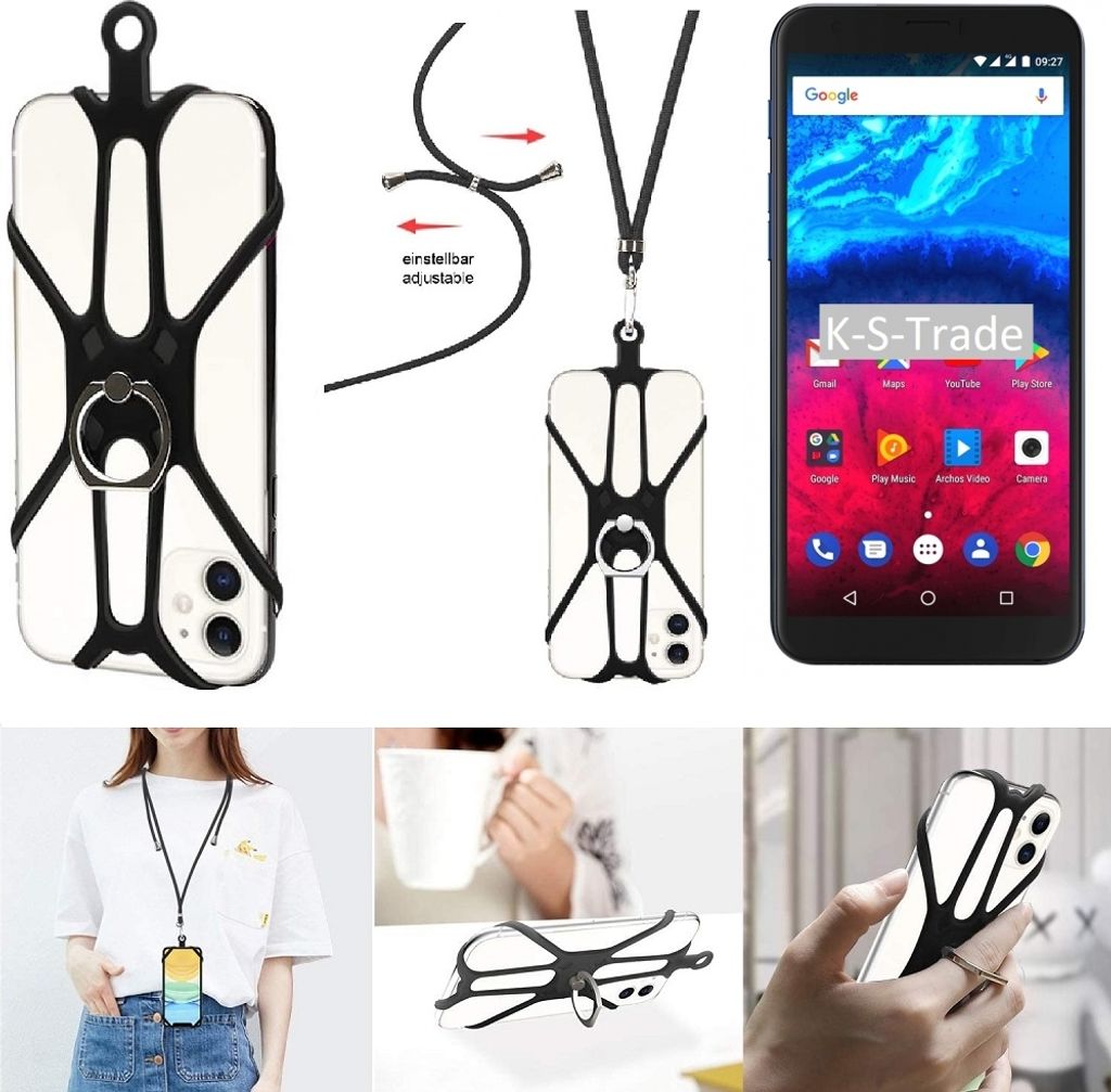 K-S-Trade 3in1 Handykette Handyband Handykordel Halsband Smartphone-Ring Handy-Ring kompatibel mit Archos Core 60S Fingerhalterung Handyring
