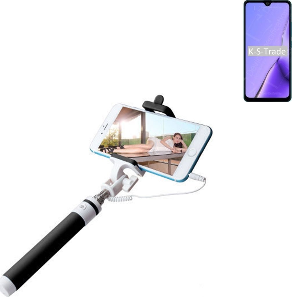 K-S-Trade Selfie Stick kompatibel mit Cubot Note 7 Selfiestick kabelgebunden Monopod mit Kabel Stab Stange Selfportrait Handheldstick schwarz 1x