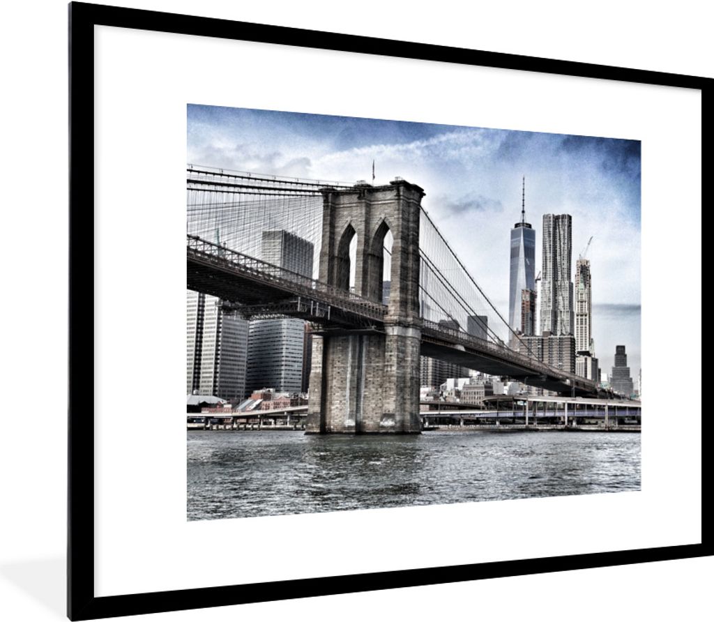 MuchoWow MuchoWow Gerahmtes Poster New York - Architektur - Wasser 80x60 cm - Poster mit zchwarzem Bilderrahmen - Schlafzimmer-Dekorationen - F...
