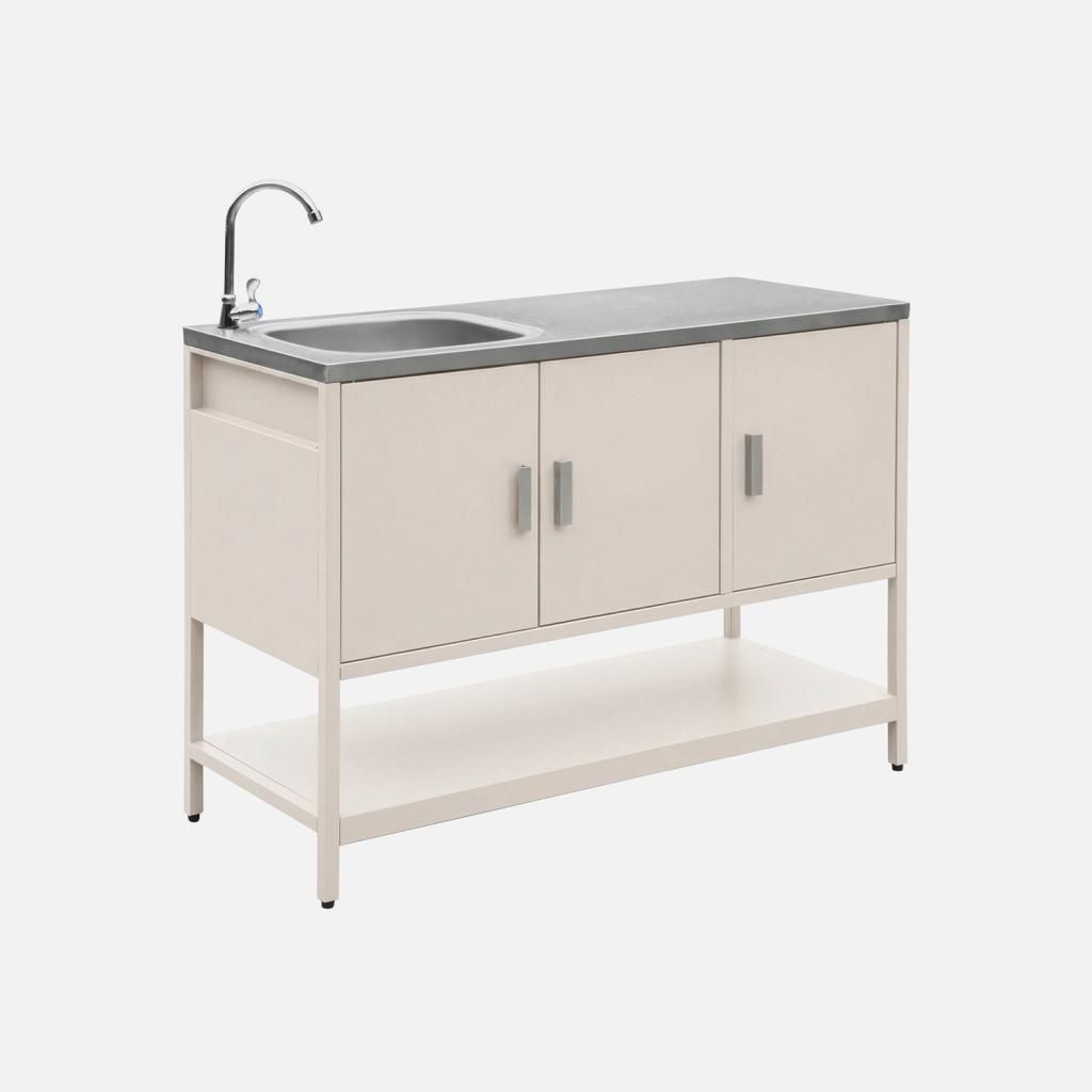 sweeek - Outdoor-Küche aus Stahl mit Spüle L120 cm - Beige Produktbild 