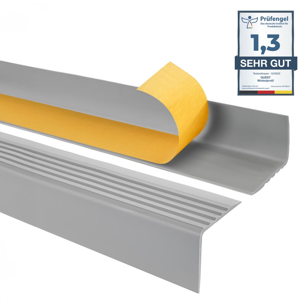Treppenkantenprofil Selbstklebend 50x42 mm, Antirutsch Treppenprofil PVC für Treppenstufen RGP, grau, 70 cm | QUEST