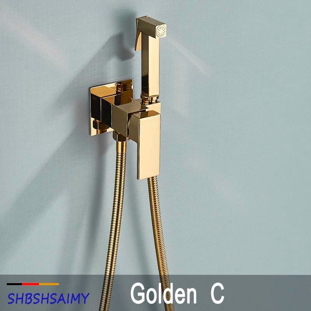 WC-Dusche/Shattaf - PQ1 Typ C - Wandmontage - Warm- & Kaltwasser - Hochdruck - Einhebelmischer - Gold