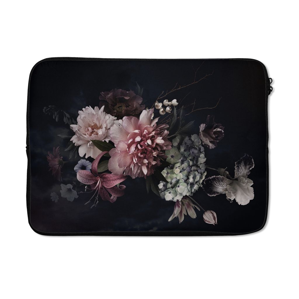 MuchoWow Laptop Hülle 14 ZollBlumen - Vintage - Pastell - Schwarz - Blumenstrauß Laptoptasche - Laptoptasche - Stoßsicher - Schutzhaube