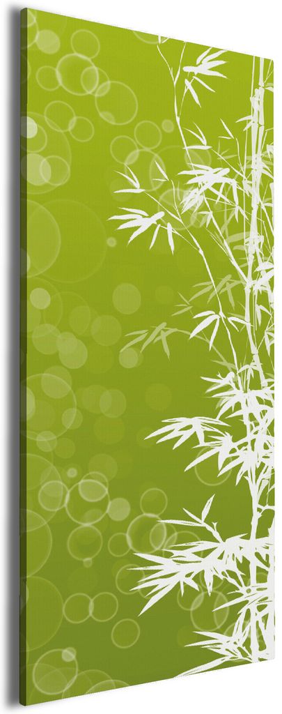 Wallario Premium Leinwandbild Bambusmuster grün-weiß in Größe 60 x 150 cm