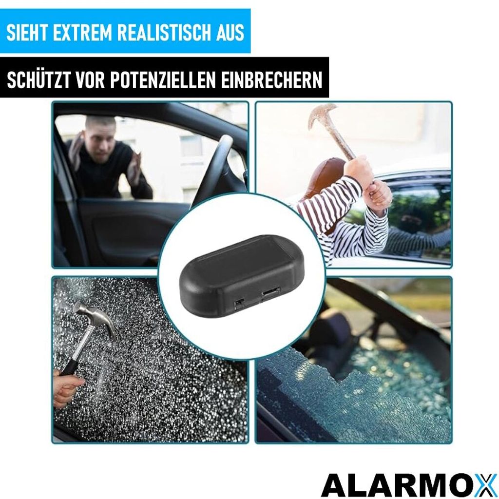 Set di 2 allarme solare per auto, allarme a LED solare per auto, allarme auto antivandalismo lampeggiamento notturno automatico, sistema antifurto flash protezione antifurto per auto moto barca