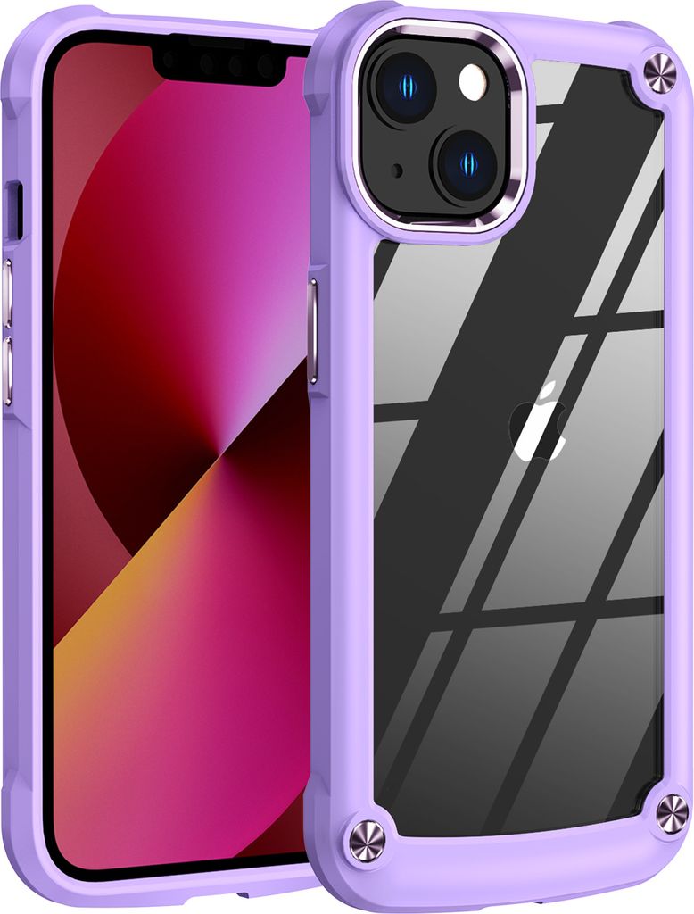 iPhone 13 Hülle, Hybrid Transparente PC Robust TPU Bumper Stoßfest Schutzhülle für iPhone 13 Lila